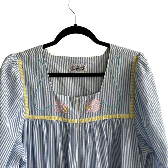 SAYBURY Vintage Striped Seersucker Housecoat Nightgown Nightdress Blue White L - Picture 5 of 9
